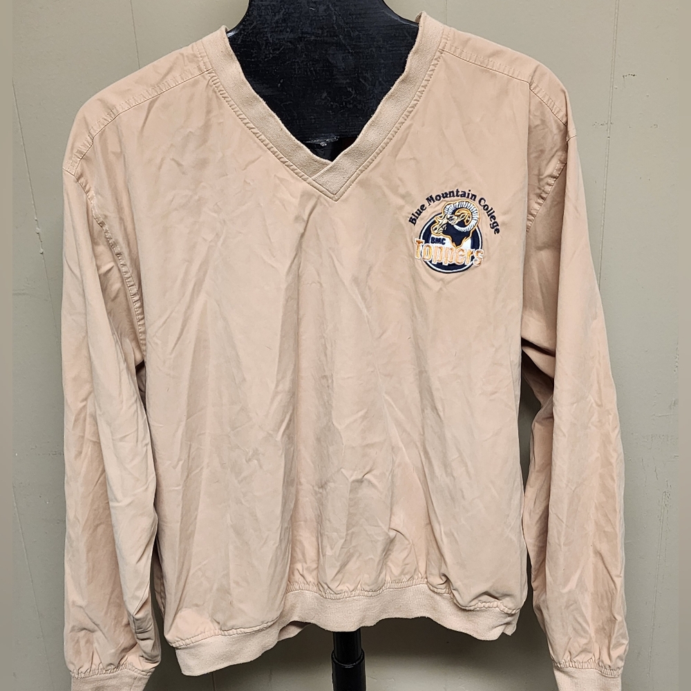 Page and Tuttle Size Large Beige Blue Mountain College Toppers V-neck Pullover